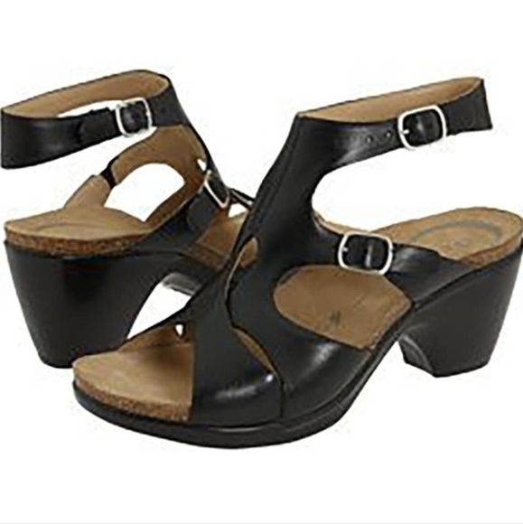 Dansko Callie Black Leather Women's Heel Sandals Summer Shoes Comfort Shoes - Picture 1 of 10